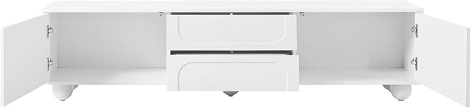 Ball & Cast 70" Modern TV Stand for TVs up to 75", Cream Media Console with Arched Push-to-Open Doors,2 Cabinets & 2 Drawers, 5 Iron Round Legs,Entertainment Center for Living Room,Bedroom,White