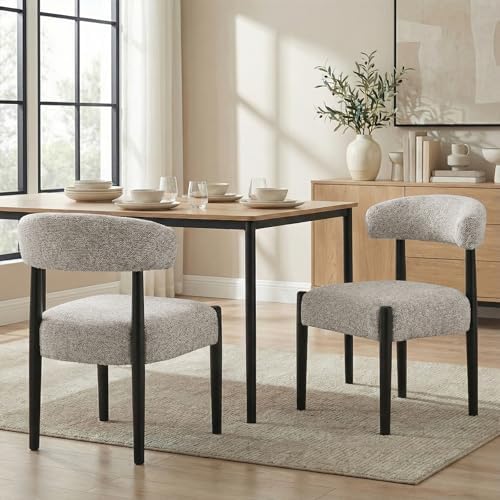 VKNOW Wooden Dining Chairs Set of 2 with Black Wood Legs, Curved Backrest