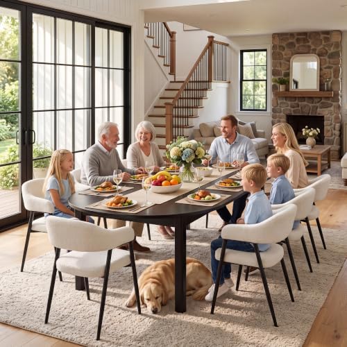 HNY Modern Dining Room Arm Chairs Set of 6, Faux Sherpa Boucle Upholstered Ba...