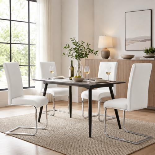 Yaheetech Dining Chairs Set of 4 Modern High Back Kitchen Chairs White