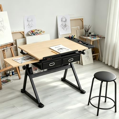 Garvee Height Adjustable Drafting Table, 0-75° Tilting Tabletop
