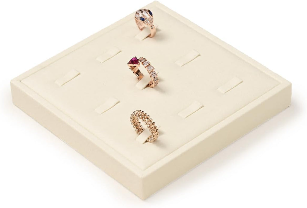 Oirlv Microfiber 9 Slots Jewelry Ring Display Tray Ring Display Organizer Tray(Beige)