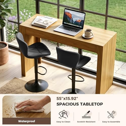 Miereirl 3-Piece Counter Height Bar Table Set, 55 Inch Oak Pub Dining Table &...