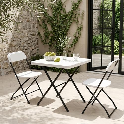 Folding Table Set with 2 Pack Folding Chairs, No Assembly Portable Event Tabl...