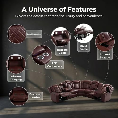 A Ainehome Power LED Reclining Sectional Sofa Set, Living Room Power Recliner...