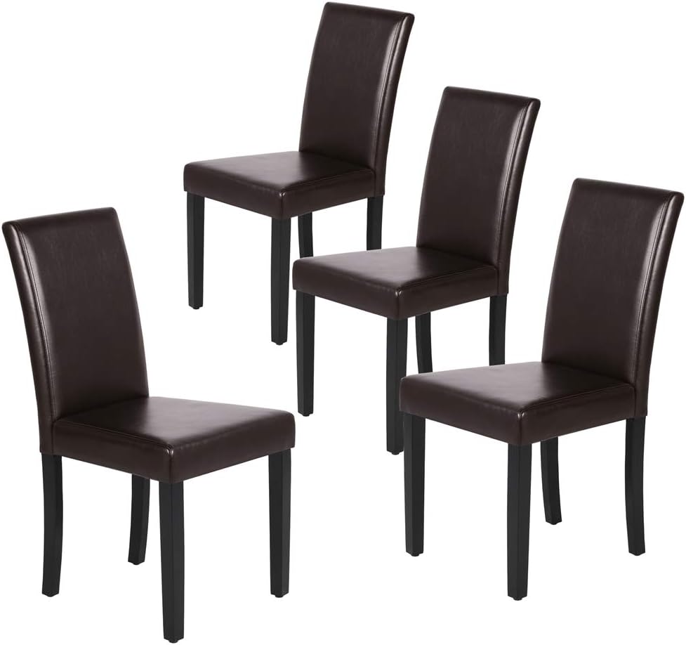 Yaheetech Dining Chairs Set of 4 Upholstered Kitchen Chairs Dark Brown | Faux...