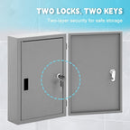 Yeeoy Wall Mounted Medicine Cabinet with Lock & Double Door, Locking Narcotics Safe, Secure Steel Drug Cabinet Steel First Aid Medical Lock Box for Home School Office