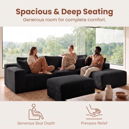Couch Modular Sectional Sofa Cloud Couch | Oversized Deep-Seat Wide-Wale Cord...