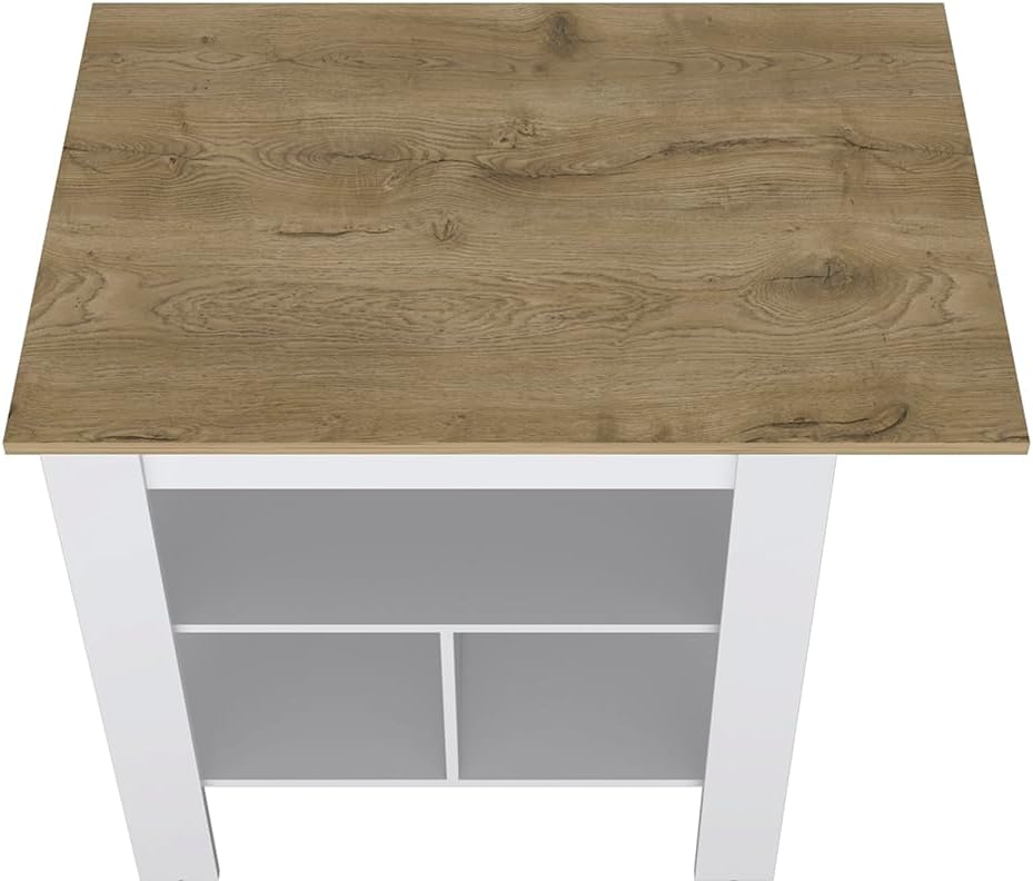 Kitchen Island, Kitchen Table 35" H, 3 Open Shelves, White/Macadamia | T...