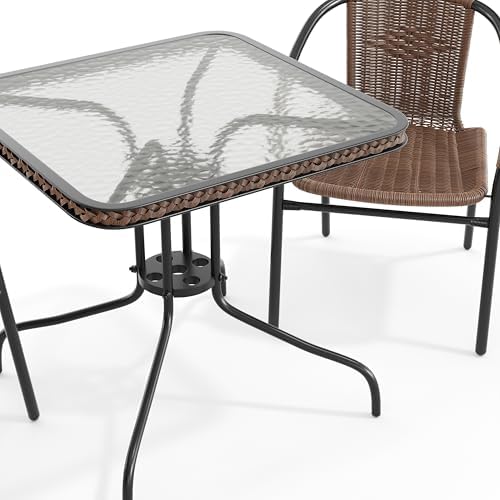 Flash Furniture Lila 3-Piece 28" Square Indoor/Outdoor Patio Table and C...