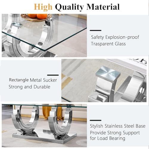 2 Piece Glass Coffee Table Set, Modern Living Room Table Set, Coffee Table wi...