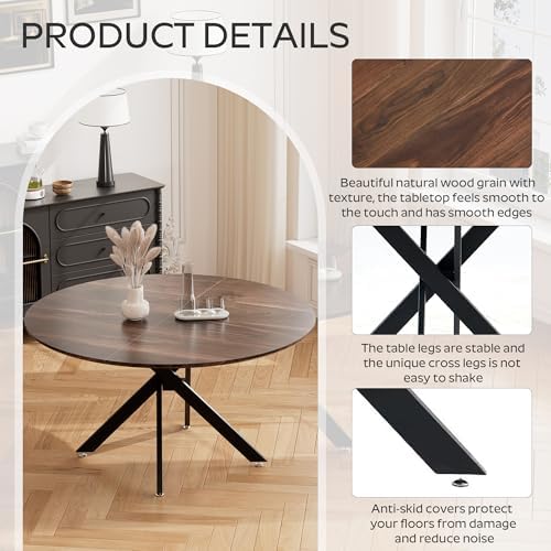 RGZ Mid Century Modern Round Wood Dining Set for 4, 47'' Retro Rustic...
