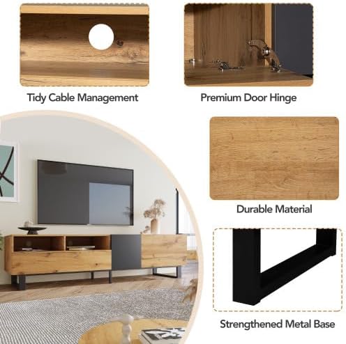 Bellemave TV Stand for TVs up to 80", Modern Entertainment Center with Cabinets, Drawers & Open Shelves, Wooden Media Console with Storage for Living Room, Bedroom & Home Theatre (Wood Grain)