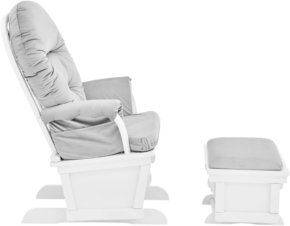 Madison Glider and Ottoman: White Wood and Gray Fabric for Comfort and Style