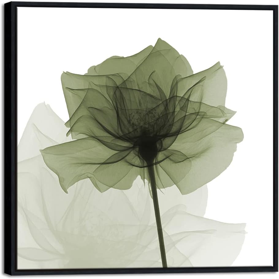 Wieco Art Black Frame Art Large Green Flickering Flowers Pictures Paintings o...