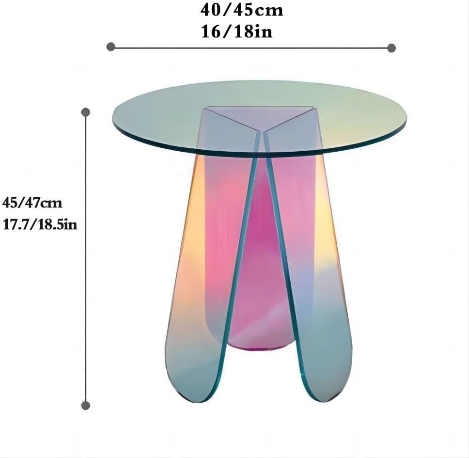 Round Acrylic Side Table Modern Rainbow Iridescent Accent Table Night Stand V...