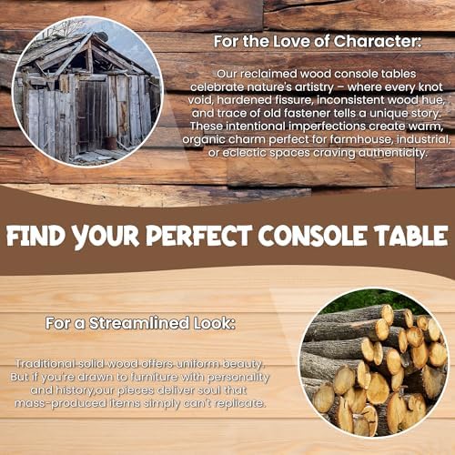 SMARTSTANDARD 46" Long Farmhouse Console Table, Solid Wood, Natural Brow...