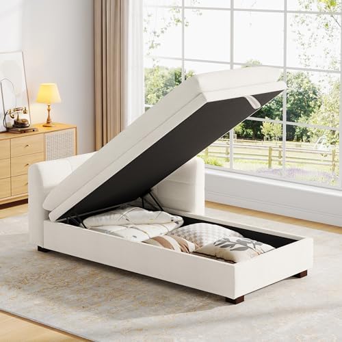 VANOMi Oversized 70.47'' Chaise Lounge Chair with Storage, Boucle Whi...
