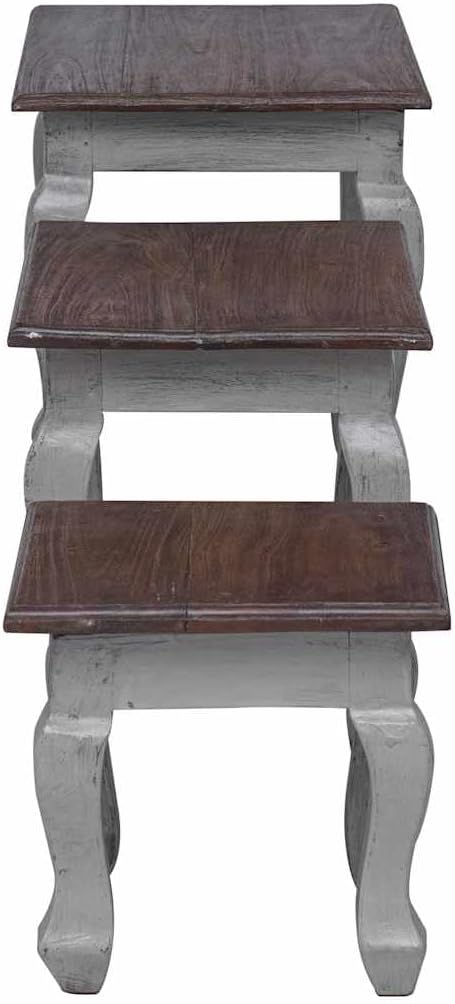 Nesting Table Set 3 Pieces Solid Mahogany Wood | Antique Style, Handmade, Vin...