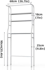 Over The Washer and Dryer Storage Shelf, 3 Tier Laundry Room Metal Drying Rack with Towels Hangers, Space Saver Organizer for Hanging Clothes and Towels (Metal White FA1)