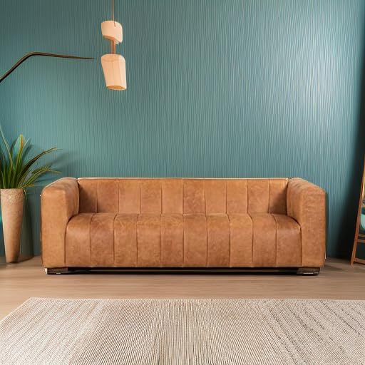 POLY & BARK Canale Sofa – 86" Channel-Tufted Italian Leather Couch –...