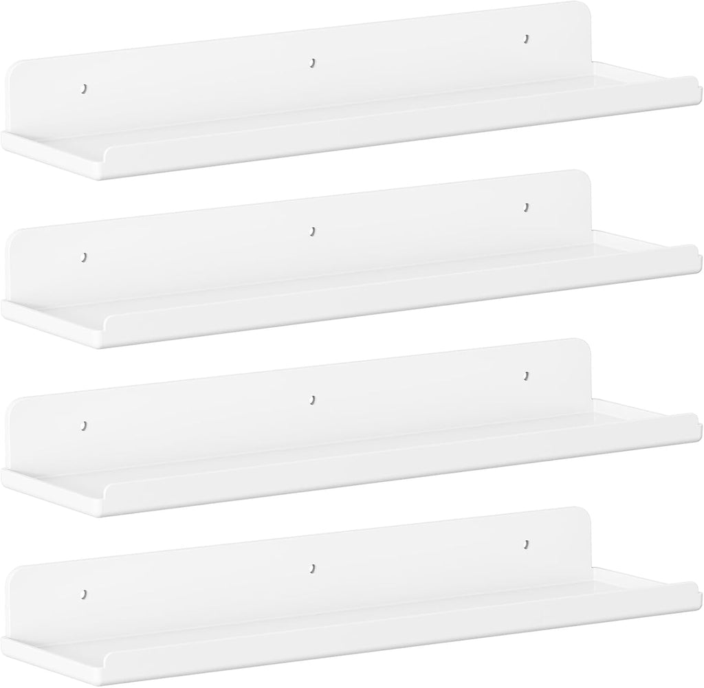 Lifewit Floating Shelves for Wall, 4 Pack White Acrylic Shelf 15" Room Decor for Bookcase/Vinyl Record Display/Photo/Picture in Bedroom, Living Room, Bathroom, Kitchen Storage and Organization