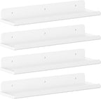 Lifewit Floating Shelves for Wall, 4 Pack White Acrylic Shelf 15" Room Decor for Bookcase/Vinyl Record Display/Photo/Picture in Bedroom, Living Room, Bathroom, Kitchen Storage and Organization