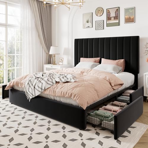 Allewie Queen Size Storage Bed Frame, Vertical Channel Tufted Adjustable Head...