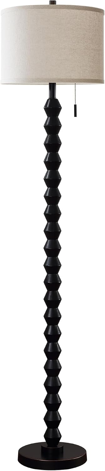 65" Black Solid Wood Modern Floor Lamp with Pull Chain Switch