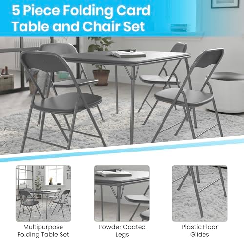 Flash Furniture Madison 5-Piece Folding Card Table and Chair Set, Gray