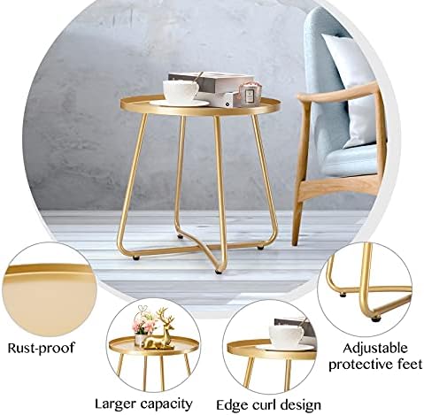 danpinera Outdoor Side Tables, Weather Resistant Steel Patio Side Table, Small Round Outdoor End Table Metal Side Table for Patio Yard Balcony Garden Bedside (Gold)