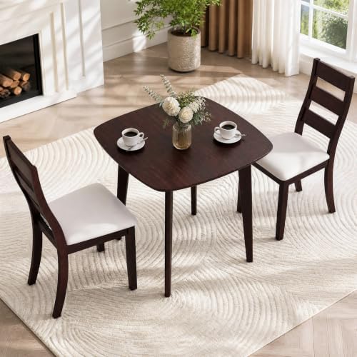 GIANTEX Small Dining Table Set for 2, Wood Square Kitchen Table and 2 Dinner ...