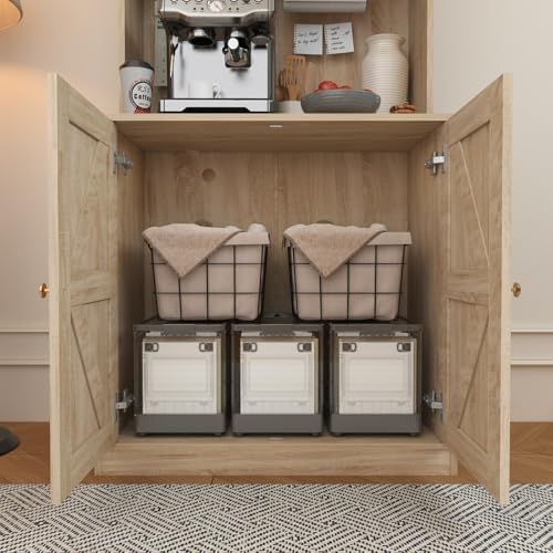 ivaniti 71" Tall Farmhouse Kitchen Pantry, Large Storage Cabinet with Gl...