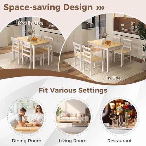 COSTWAY 5-Piece Dining Table Set for 4 w/Rubber Wood Structure, Natural