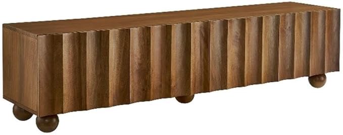 Modway Sorren 71 Inch Scalloped TV Stand in Walnut – 4 Door Media Console Cabinet – Modern Storage TV Stand with Doors