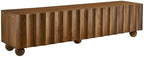 Modway Sorren 71 Inch Scalloped TV Stand in Walnut – 4 Door Media Console Cabinet – Modern Storage TV Stand with Doors