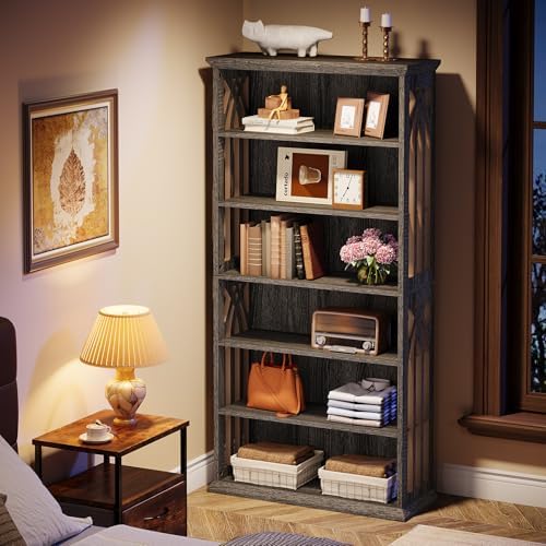 Tribesigns 6-Tier Gray Bookshelf, 75-Inch Tall Bookcase, Large Bookshelves an...