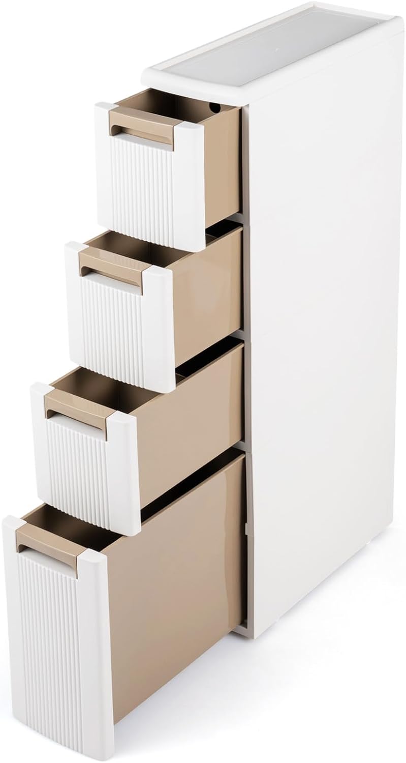 Giantex 4-Tier Narrow Storage Cabinet, Slim Rolling Cart with 4 Drawers &...