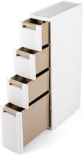 Giantex 4-Tier Narrow Storage Cabinet, Slim Rolling Cart with 4 Drawers & 3 Removable Dividers, Plastic Storage Organizer with Wheels for Small Spaces Bathroom Kitchen
