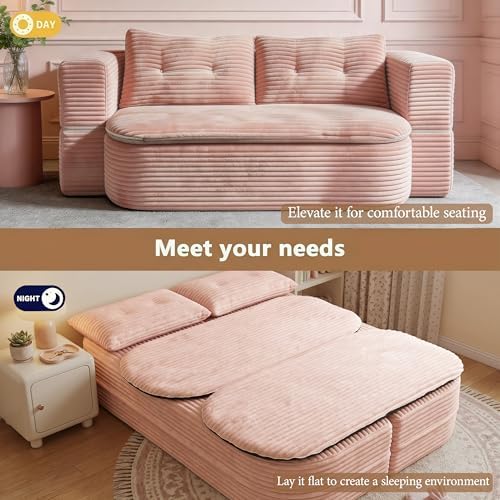 78.7" Futon Sofa Bed, Memory Foam Convertible Couch, Pink | Sophisticate...