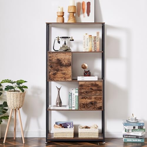VECELO 5-Tier Bookshelf,Bookcase with Drawers and Cabinet,62"x 31"x...