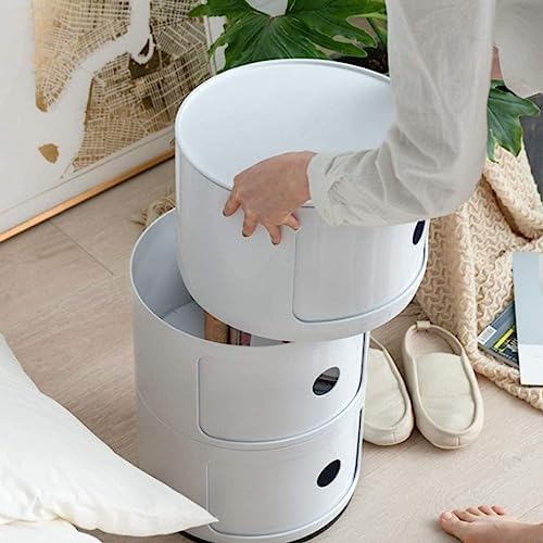 Round Nightstand with Drawers, Round Bedside Table 2/3/4 Tier Plastic Nightst...