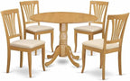 East West Furniture DLAV5-OAK-C 5 Piece Kitchen Table & Chairs Set Includes a Round Dining Table with Dropleaf and 4 Linen Fabric Dining Room Chairs, 42x42 Inch, Oak