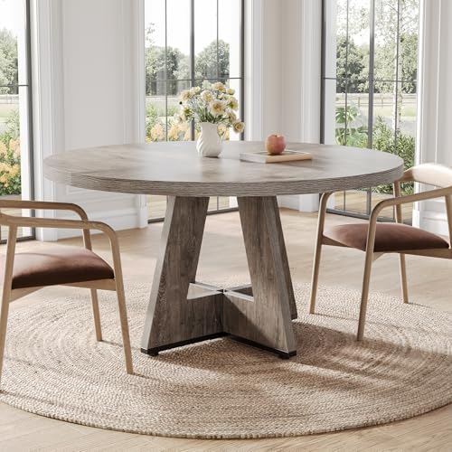 LITTLE TREE Round Dining Table for 4-6 People, 47 Inches Dining Room Table wi...