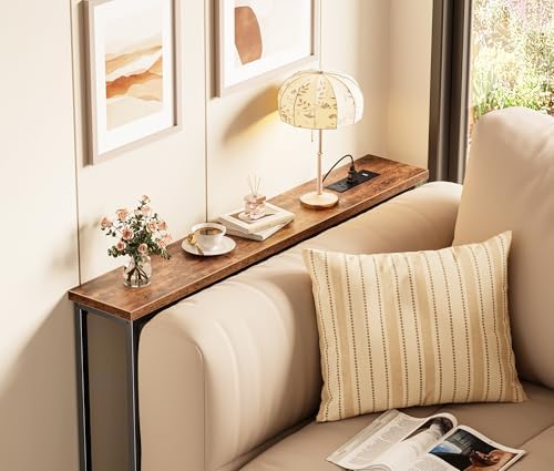 SUPERJARE 39.4 inch Narrow Behind Couch Table with Charging Stations | Power ...
