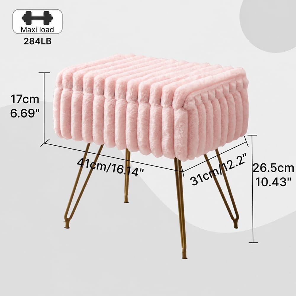 Faux Fur Storage Ottoman, Modern Soft Footstool, Storage Bench with Metal Leg...