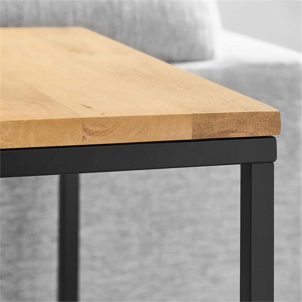 Pemberly Row Contemporary Square Wood and Metal Side Table, Solid Mango Wood ...