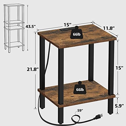 TUTOTAK End Table with Charging Station, Side Table Set of 2, Nightstand
