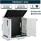 Horizontal Storage Shed, Outdoor Resin Storage Shed 36 Cu. Ft. Garden Extra Large Capacity Weather Resistant Storage Box, Lockable Waterproof Shed for Garden Tools