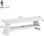 47 in Long Entryway Bench with Shoe Storage, White | 2-Tier Wood Entry Bench for Hallway, Front Door, Bedroom, Living Room, Closet, Mudroom, Modern Farmhouse Style